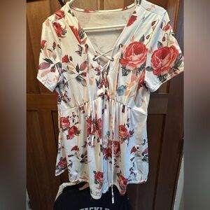 3/$15 Floral Lace-Up Women's Top large